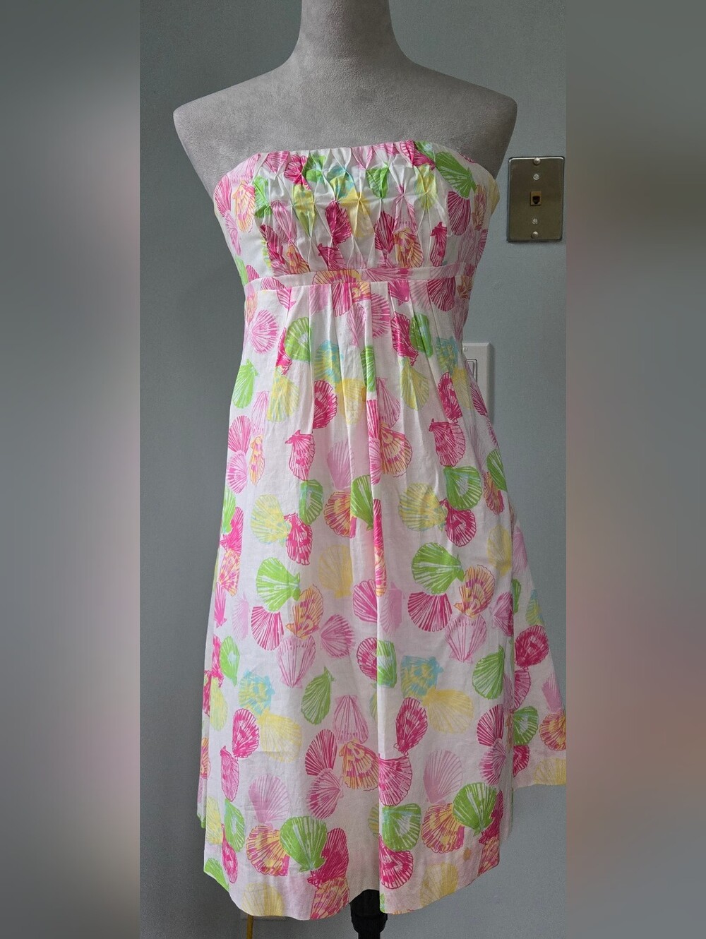 Lilly Pulitzer Strapless Dress empire waist Pink Green Yellow 27" long sz 0